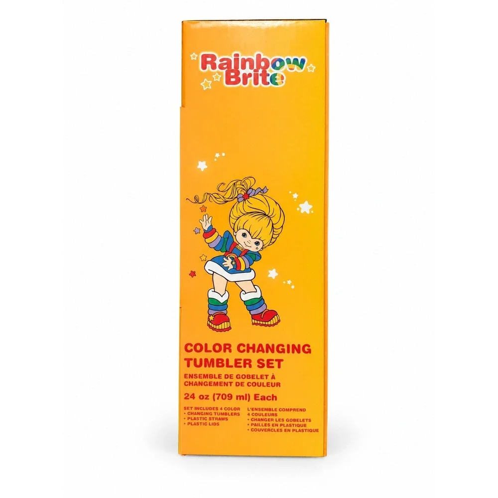Rainbow Brite Color Changing Tumbler Set 4 Pack 24oz Plastic Cups Straws NEW